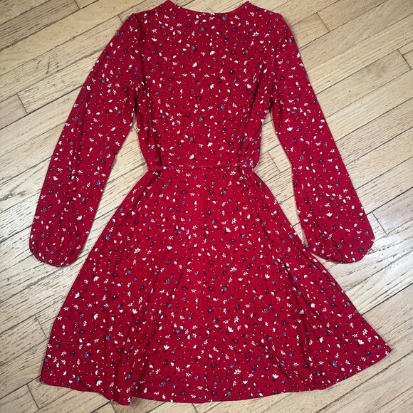 Red Banana Republic Factory Long Sleeve Belted Knit Fit and Flare Dress Size XS - Picture 5 of 9